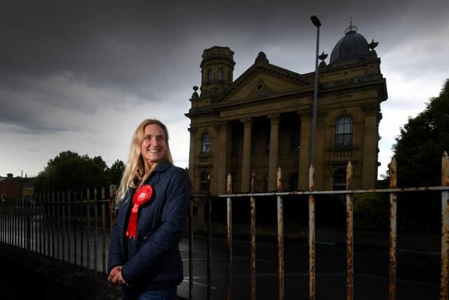 Kim Leadbeater pictured in Heckmondwike..24th May 2021.
Picture by Simon Hulme