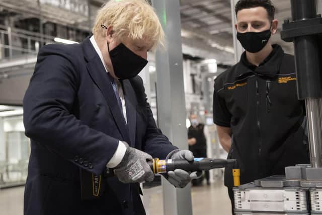 Prime Minister Boris Johnson meeting staff on the production line during his visit to the UK Battery Industrialisation Centre in Coventry ahead of a speech in which he will insist his levelling-up agenda is "win win" and will not be a case of "robbing Peter to pay Paul" as tries to keep traditional Tories in the South on side. Picture date: Thursday July 15, 2021. Pic: PA