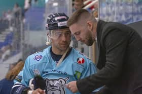 Greg Wood - Sheffield Steeldogs head coach (left) - and former player-coach and defenceman Ben Morgan. Picture courtesy of Peter Best.