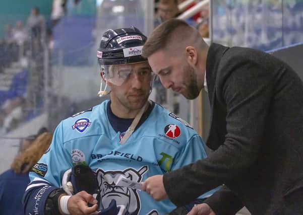 Greg Wood - Sheffield Steeldogs head coach (left) - and former player-coach and defenceman Ben Morgan. 

Picture courtesy of Peter Best.
