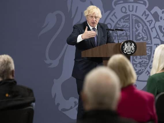 Prime Minister Boris Johnson speaking during a visit to the UK Battery Industrialisation Centre in Coventry where he insisted his levelling up agenda is "win win". Picture: David Rose/Daily Telegraph/PA Wire