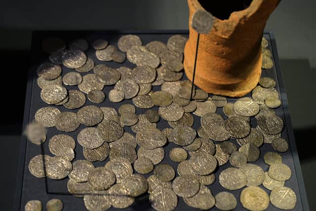 Coins out from the Ryther Hoard. (Jonathan Gawthorpe).