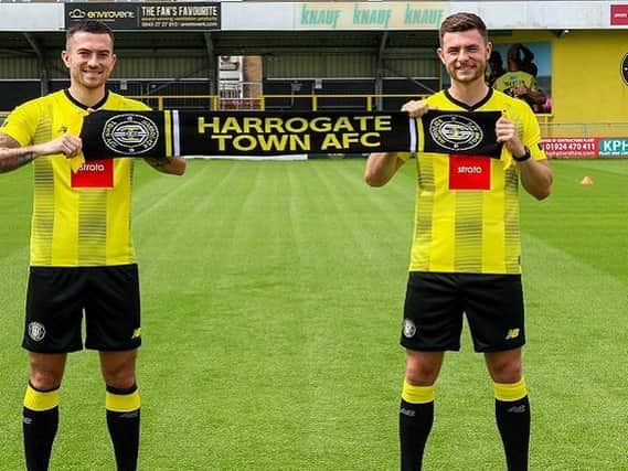New Harrogate Town signings Lewis Page and Nathan Sheron. Picture courtesy of Harrogate Town AFC.
