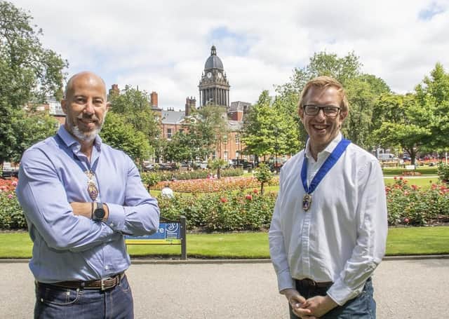 Mike Briffet, incoming president of Leeds Chamber of Commerce (left), and Dan Murray, vice president, in Park Square, Leeds
