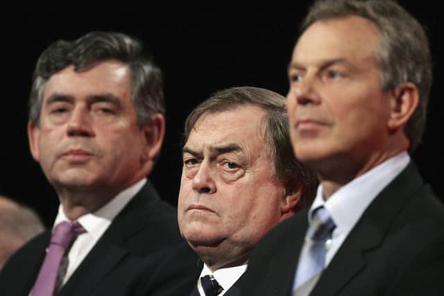 John Prescott, the then Deputy Prime Minister, flanks Tony Blair and Gordon Brown.