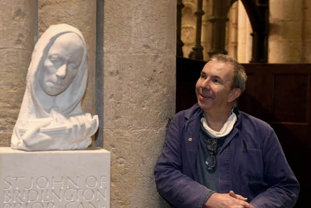 Stephen Carvill with his St John’s portrait bust in St John’s Chapel at Bridlington Priory. (Gary Longbottom).
