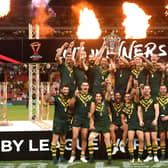 GAME ON: Australia pose with the trophy after the final of the 2017 Rugby League World Cup at the Suncorp Stadium, Brisbane. Picture: Gregg Porteous/NRL Imagery/PA