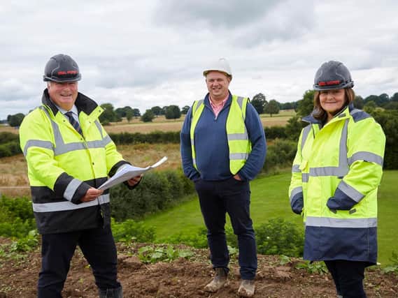 Beal Homes’ new site, St Mary’s View in Beverley, is close to Beverley’s Westwood pasture. Pictured on site with the Westwood in the background are Beal’s John Goodfellow and Sue Waudby and Phil Reed of East Coast Construction.