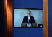 Boris Johnson appearing via video-link from Chequers where he is in self-isolation.