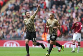 WEMBLEY WINNER: Bradford City’s Rory McArdle celebrates scoring in the League Two play-off final Picture: PA