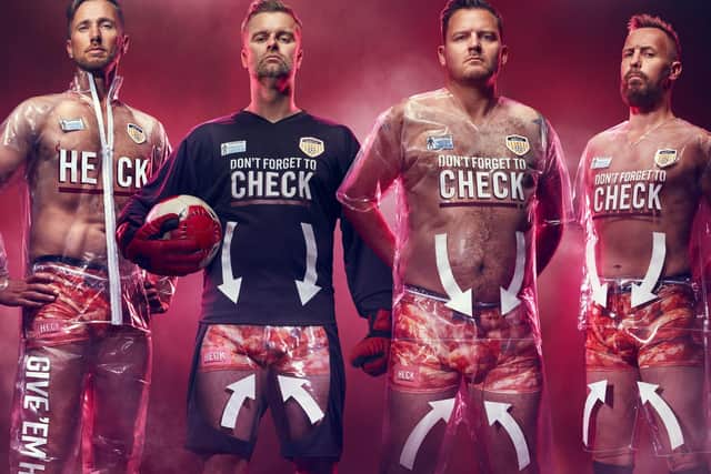 The kit swaps HECK for ‘CHECK’ branding to encourage men to check themselves regularly and see their GP if they spot a problem.