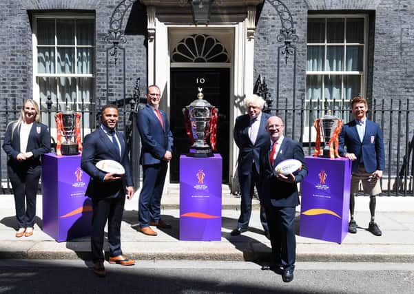 Dream over? The men's Rugby League World Cup was taken to 10 Downing Street last week along with the women's and wheelchair to shown to Prime Minister Boris Johnson. But now the tournament looks in serious doubt. Picture by Simon Wilkinson/SWpix.com