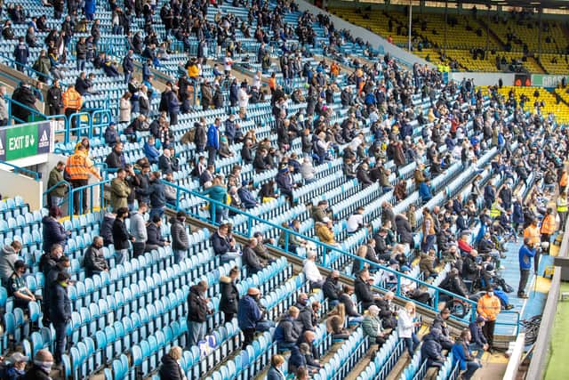 BACK IN THE GAME: Home fans in the East Stand at Elland Road to watch Leeds United take on West Bromwich Albion in May. Picture: Bruce Rollinson