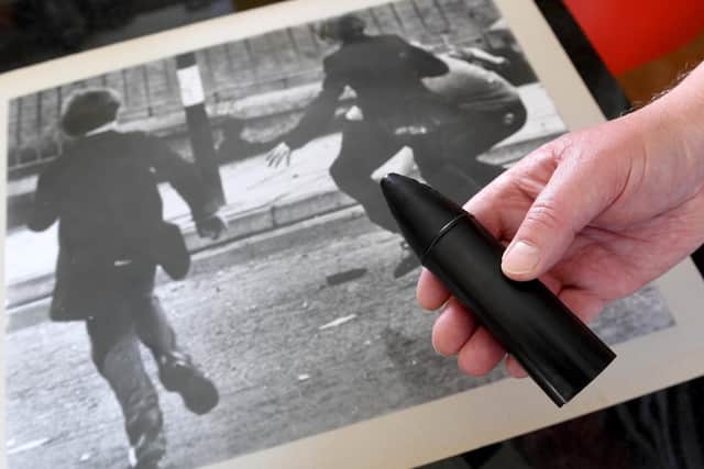 The rubber bullet that smashed John's camera while working in Northern Ireland. (Simon Hulme).