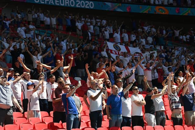 England fans pictured during the Euro 2020 Group D match against Croatia at Wembley on June 13. Picture: Glyn Kirk/AP.