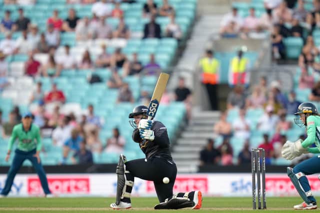 Manchester Originals' Lizelle Lee hits out during The Hundred match at The Kia Oval. Picture: John Walton/PA