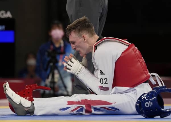 HEARTACHE: Doncaster's Bradly Sinden reflects after his defeat in the taekwondo men's 68kg final in Tokyo. Picture: AP/Themba Hadebe