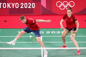 WATCH THIS: Marcus Ellis improvises as he and Lauren Smith compete against Canada's Joshua Hurlburt-Yu and Josephine Wu at Musashino Forest Sport Plaza. Picture: Lintao Zhang/Getty Images