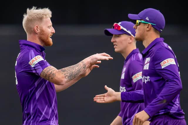 Friends reunited: Northern Superchargers's Ben Stokes is congratulated on dismissing his England team-mate, Welsh Fire's Jonny Bairstow.  Picture by Allan McKenzie/SWpix.com 