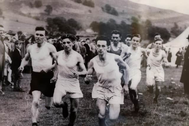 ‘King of the Fells’ Bill Teasdale, second left, in 1953 Kilnsey Crag Race