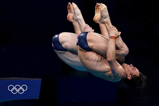 Great Britain's Tom Daley (right) and Matty Lee in gold medal-winning action at the Tokyo Olympics.