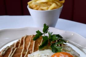Chicken schnitzel with truffle mayo and fried egg. (Simon Hulme).