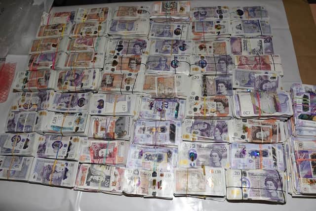 Some of the money found in the possession of Tara Hanlon when she was stopped at Heathrow Airport (Pic: PA/National Crime Agency)