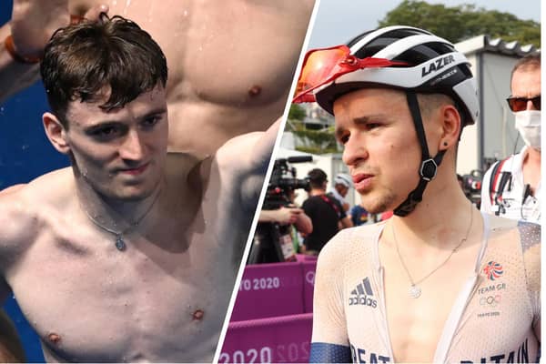 GOLDEN HEROES: Leeds diving star Matty Lee, left, and mountain bike winner, Tom Pidcock. Pictures: Getty Images.