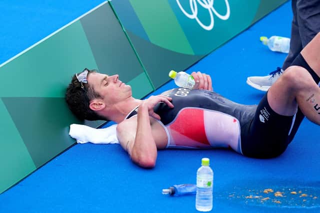 Leeds' Jonny Brownlee after finishing fifth in the men's Triathlon at the Odaiba Marine Park. Picture: Martin Rickett/PA