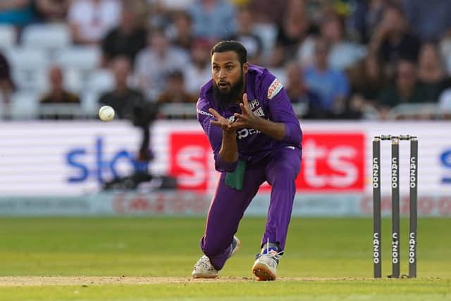 Got him: Northern Superchargers' Adil Rashid bowls and catches Trent Rockets' Joe Root - his Yorkshire and England team-mate, first ball, during The Hundred match at Trent Bridge. Picture: Tim Goode/PA Wire.