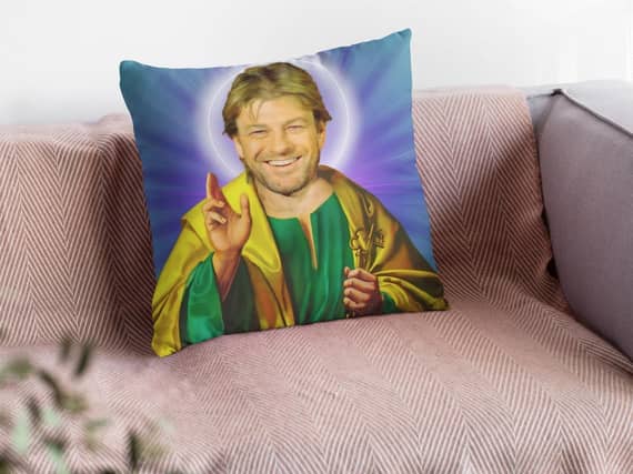 The saint Sean Bean cushion by My Sainted Aunt.