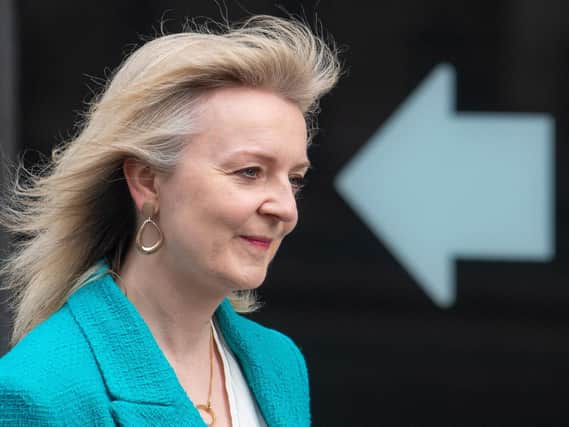 Trade Secretary Liz Truss (pictured in April 2021) who appeared at the Policy Exchange event with Tony Abbott (PA/Dominic Lipinski)