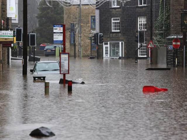 Albert Street in Hebden Bridge underwater during the Boxing Day flood in 2015