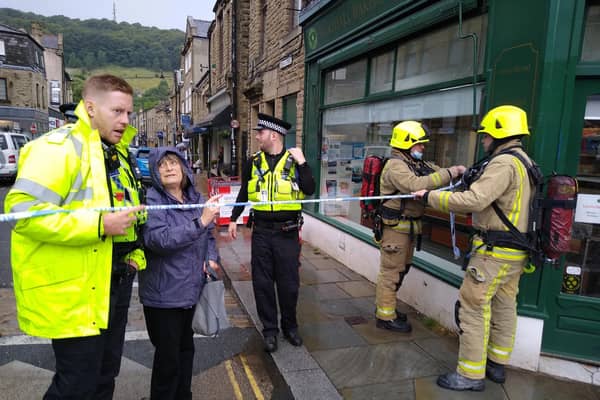 Police and firefighters responding to reports of an explosion in Crown Street, Hebden Bridge, on Wednesday afternoon