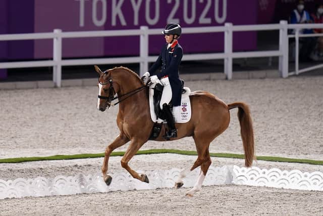 Charlotte Dujardin and Gio in dressage action at the Tokyo Olympics.