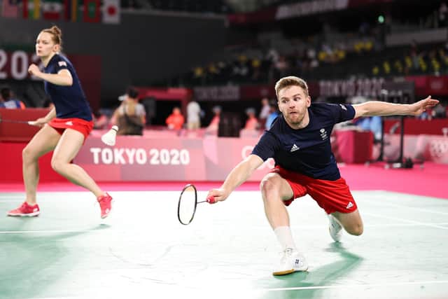 STRETCHING IT: Marcus Ellis, right, and Lauren Smith compete against Tang Chun Man and Tse Ying Suet of Team Hong Kong China at Musashino Forest Sport Plaza. Picture: Lintao Zhang/Getty Images
