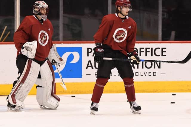 PICKED OUT: Liam Kirk, pictured at an Arizona Coyotes training camp just a few days after he was drafted in the seventh round (189th overall) by the NHL organisation in the summer of 2018. Picture courtesy of Arizona Coyotes