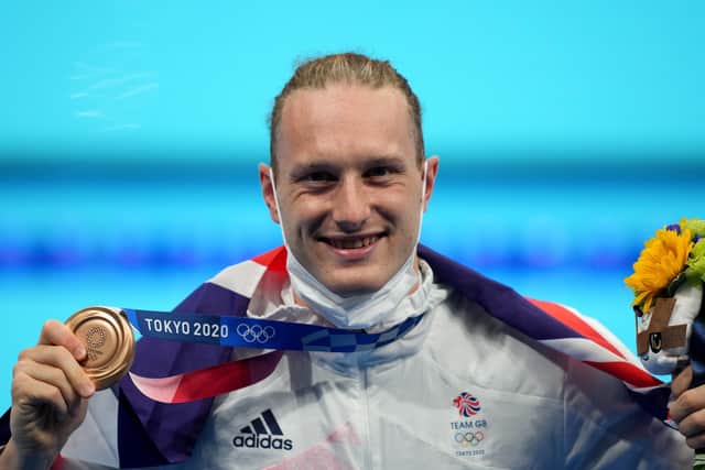 Bronze: Luke Greenbank with his 200m backstroke medal.