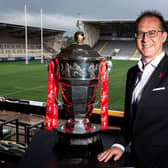 Under threat: Jon Dutton with the Rugby League World Cup.