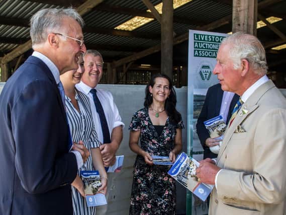 The Prince of Wales pictured with Professor Michael Winter, Ellie Burnage, Bob Mosley and Dr Caroline Nye