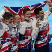 Silver lining: Britain's men's 4x100-meter medley relay team, Luke Greenbank, Adam Peaty, James Guy and Duncan Scott   after winning silver. Picture: AP Photo/Jae C Hong