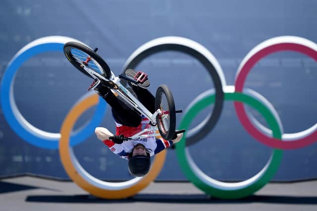 Medal clinched: Declan Brooks on his way to BMX bronze.