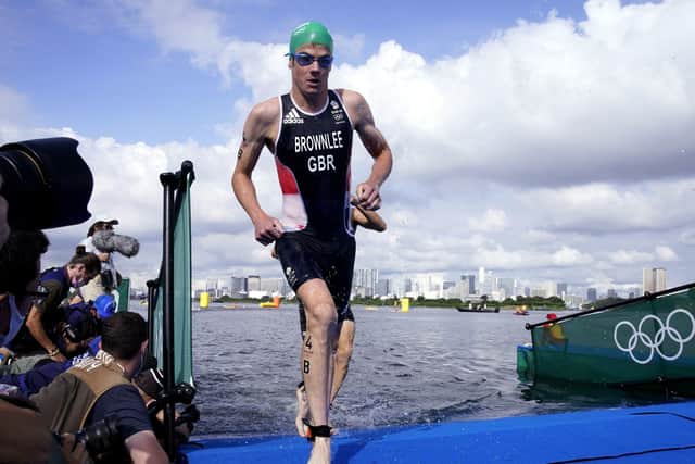 Great Britain's Jonny Brownlee leaves the water during the Triathlon Mixed Relay at Odaiba Marine Park (Picture: PA)