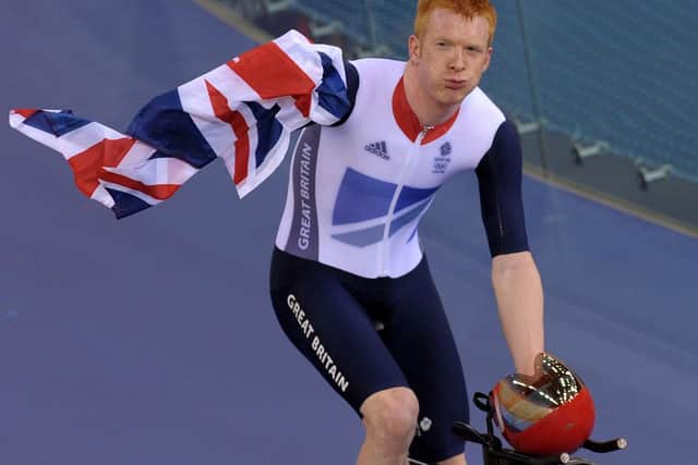 This was Ed Clancy celebrating his Olympic team pursuit gold in 2012.
