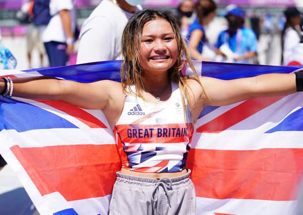 Great Britain's Sky Brown celebrates winning the bronze medal during the Women's Park Final at Ariake Sports Park on the twelfth day of the Tokyo 2020 Olympic Games in Japan. (Picture:: Adam Davy/PA Wire)