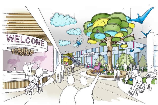 Sketch of the Children's Hospital reception and tree.