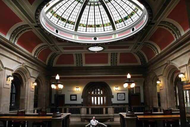 David Wilson in Bradford City Hall, which doubled as the Old Bailey in the film Official Secrets. Picture: Jonathan Gawthorpe.
