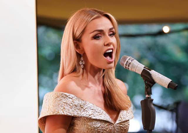 Katherine Jenkins performs during the "A Starry Night In The Nilgiri Hills" event hosted by the Elephant Family in partnership with the British Asian Trust at Lancaster House on July 14, 2021 in London, England.(Photo by Jonathan Brady - WPA Pool/Getty Images)
