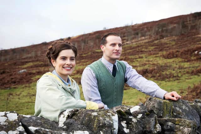 Helen Alderson (played by Rachel Shenton) and James Herriot (played by Nicholas Ralph) in Channel 5's All Creatures Great and Small. Credit: Playground Television (UK) Ltd.