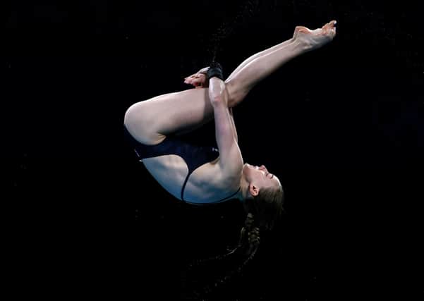 Lois Toulson of Team Great Britain competes in the Women's 10m Platform preliminaries. (Photo by Al Bello/Getty Images)